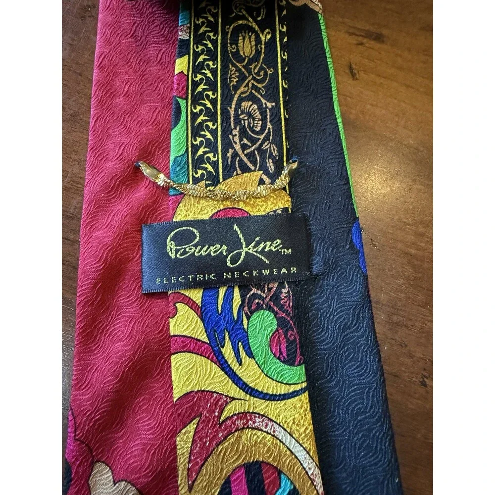 Vintage Electric Neckwear Power Line Necktie Tie 100% Silk Multi Color.